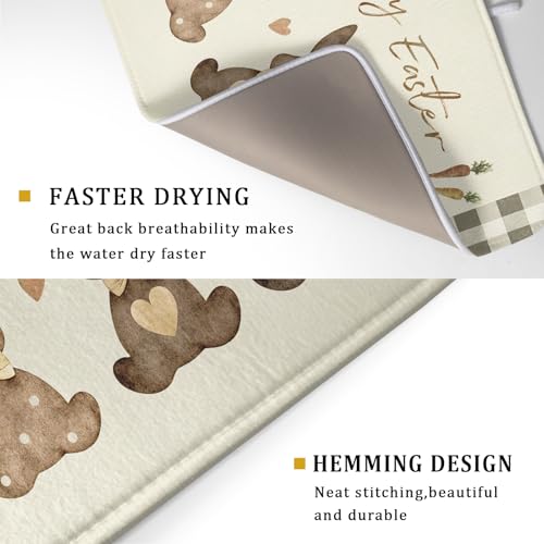 Giwawa Happy Easter Dish Drying Mat for Countertop, 18"x24" Cute Bunny Rabbits Eggs Carrot Dish Drainer Mats, Bufflao Plaids Fast Dry Microfiber Large Dish Drying Pad Kitchen Accessories Decor - size: 24" x 18"