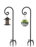 Outdoor Shepherd Hooks 60 inch Tall for Bird Feeder (2 Packs), Adjustable Metal Garden Poles for Hanging Plants Solar Light Lantern, Bright Black - size: 60IN