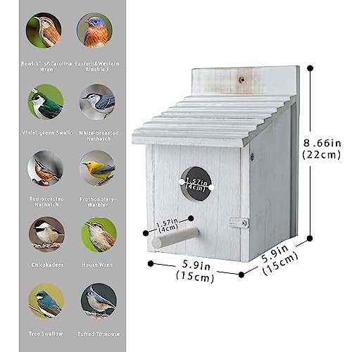 Bird House for Outside,Bluebird House,Outdoor Wooden Hanging Birdhouses Finch Wren Cardinals Garden Nesting Box - color: White