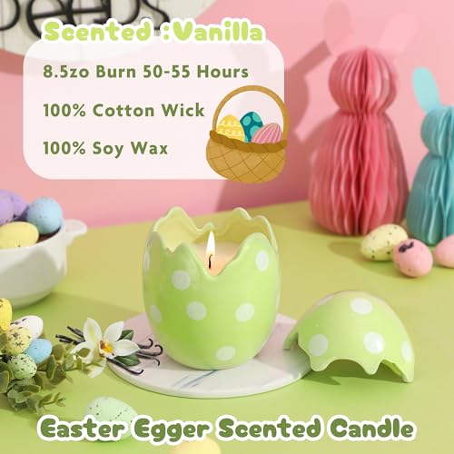 KORMMCO Easter Egg Candle, Vanilla Scented, Green, 8.5oz - color: Green