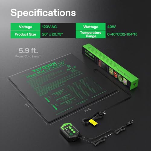 VIVOSUN 20" x 20.75" Seedling Heat Mat and Digital Thermostat Combo Set | UL & MET-Certified Warm Hydroponic Heating Pad for Germination, Indoor Gardening, Greenhouse - size: 20"x20.75"