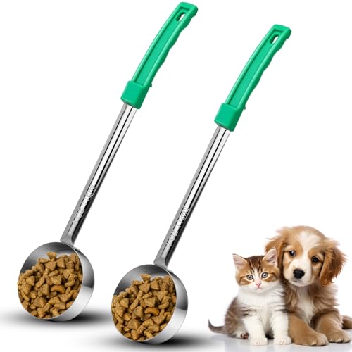 2 Pcs Dog Food Scoop 1/2 Cup Stainless Steel Dog Food Measuring Cups Long Handled Scoop for Dogs Cats Birds and Rabbits Food(1/2 CUP) - size: 1/2 CUP