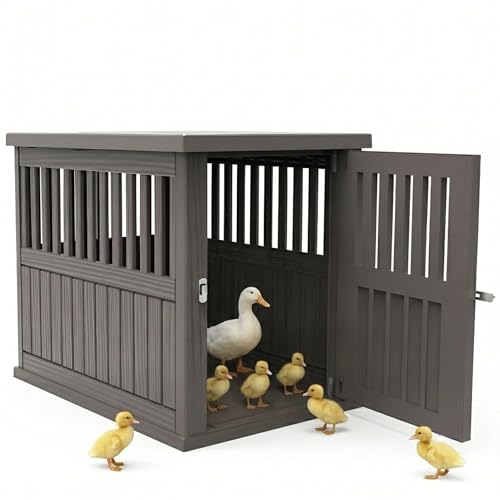 Vixzen Outdoor Duck House, PP Resin Versatile Poultry Shelter, Features Visible Railing with Stainless Steel Lock and Top Storage Space Chicken Coop, Ideal for Outdoor Use on Patios, Farms（Gray） - color: Gray, size: 39.4"L x 28.4"W x 32.8"H