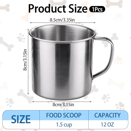350 ML Dog Food Measuring Scoop 1.5 Cup Stainless Steel Measuring Cups with Handle Durable Pet Food Scoop 1.5 Cup Dog Foods Scoops for Dogs, Cats, Birds, Rabbits for Dry Foods & Treats