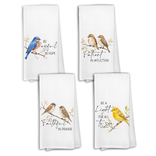 Inspirational Christian Bird Kitchen Towels Set of 4, Christian Gifts for Women, Religious Bible Verse Motivational Hand Towels of Bathroom, Bird Lover Gifts for Women - color: Christian Bird