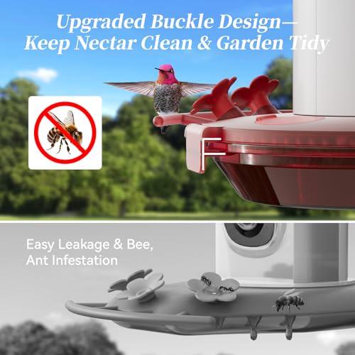 Smart Hummingbird Feeder with Camera 5G WiFi, 3K, Solar Leakproof | AI Bird Alerts, Bee Ant-Pproof Design, Easy Refill, EasyCleaning, Weatherproof, HummingBird Watching, Birthday Gift for Mom