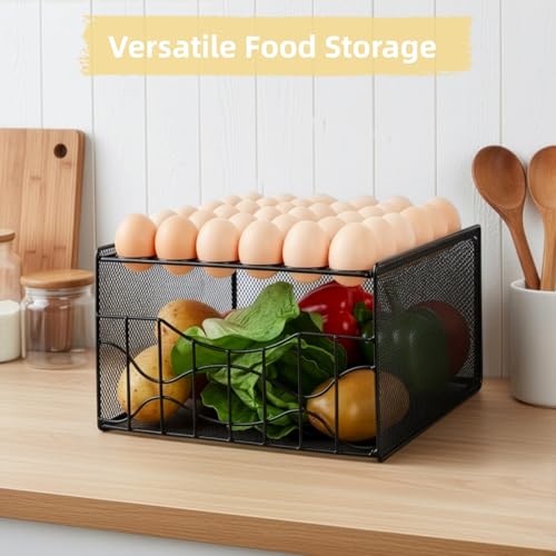 WRINGKIT Large Egg Basket for Gathering, Holds 36 + 100 Eggs | 2 Tier Fresh Egg Collecting Holder with Slide Tray, Metal Wire Farm Eggs Storage Rack for Counter, Easter Egg, Fruit, Veggie