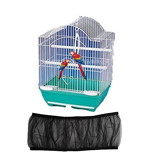 Hakeeta Bird Cage Skirt, Mesh Bird Seed Catcher, Airy Net Cover, Soft Nylon Ventilated Skirt Traps Seed Guard for Parrots with Adjustable Drawstring (Large Size-XL, Black) - color: Black