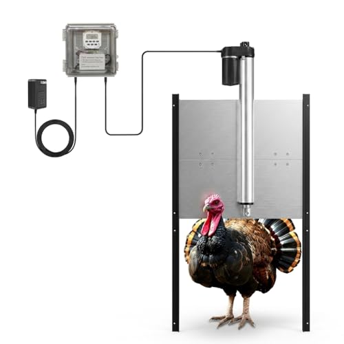 JVR Automatic Turkey Coop Door with Timer, Extra Large 22" x 23" Heavy Duty Aluminum Security Door, Smart Anti-Pinch Sensor & Industrial Strength Actuator Motor for Geese & Ducks - size: Large