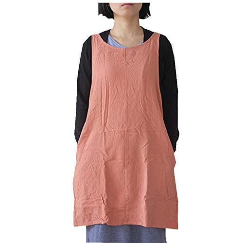 Cotton Linen Japanese Apron Halter Cross Back Bandage X Shape Aprons Two Pockets - color: Orangered