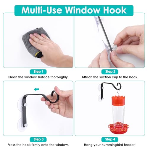 Heavy-Duty Window Suction Cup with Hanger, Window Mounted Wildlife, Hummingbird, Bird Feeders, Decorative Birdhouses, Wind Chimes & Plants, Strong Load-Bearing Hanging Hook (1)