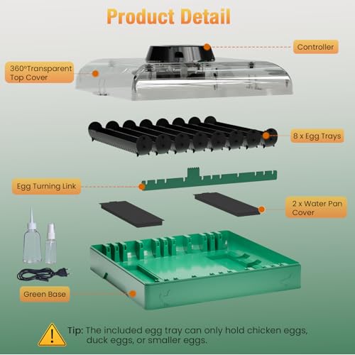 Egg Incubator for Chicken Eggs, Max 72 Egg Incubator with Auto Turner | Large capacity egg hatcher with humidity control, 360° clear view for chicken, duck, quail eggs, farms & classrooms