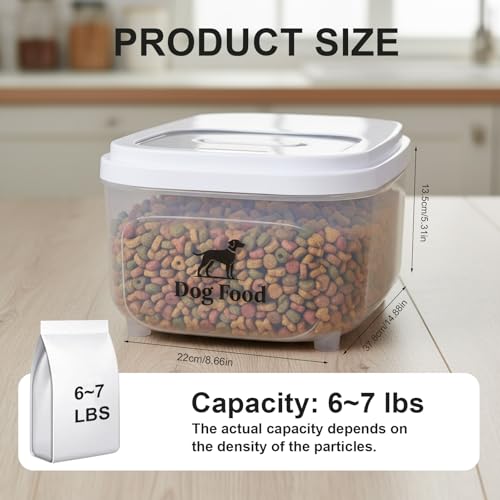 Dog Food Storage Container,6L/6~7Lbs Pet Food Container with Sliding Lid, Clear Storage Bin For Dog Puppy Dry Food Kibble with Measuaring Cup