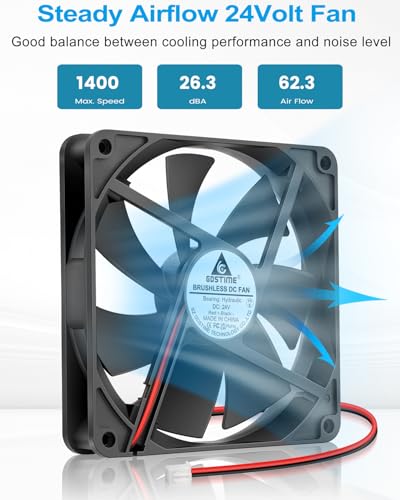 GDSTIME 24V 140mm x 25mm Fan 2 Pin, 140x140x25mm Brushless DC Cooling Fans | for PC Case, Power Supply, 3D Printer Motherboard Cooling - size: 140x25mm