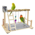 kathson Parrots Playground Bird Perch Wood Playstand Stand with Ladder Swing Feeder Cups Chew Toy for Parakeet Conure Cockatiel Budgie Lovebird Finch Small Birds