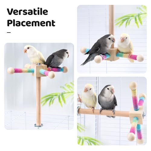 9" Hanging Bird Perch Toy for Cage, 360° Silent Free-Spin, Wooden Bird Cage Accessories, Relieve Boredom Anxiety, for Parrots, Parakeets, Cockatiels, Small to Medium Birds, with Poplar Swing