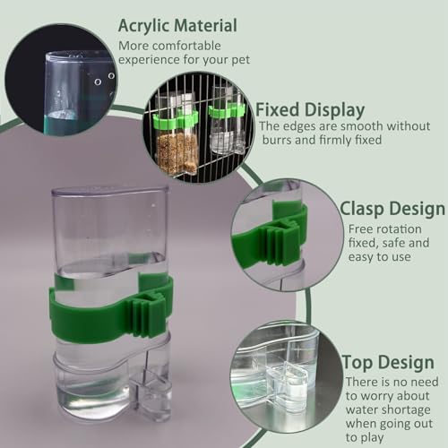 No Mess Bird Feeder Water Dispenser Set Automatic Transparent Parrot Feeder | Acrylic Parrot Food Container Drinker Cage Accessories for Small Birds Parakeet Canary Finch Cockatiel Lovebirds - color: Green