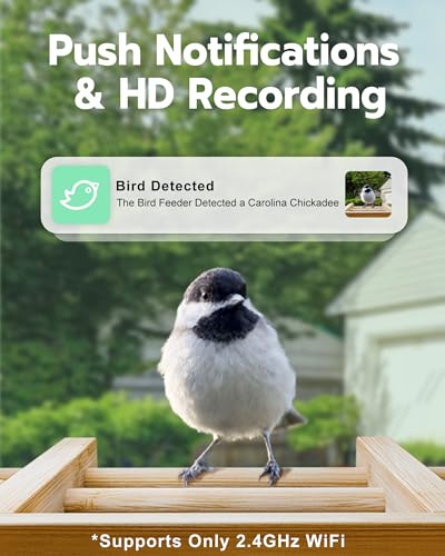 Bird Feeder with Camera, Smart Bird Feeder for Outdoors, Wild Birds Feeders with Solar Panel Bamboo Birds House Camera for Birdlovers, AI Auto Capture Birds & Real-time Notification (Gable)