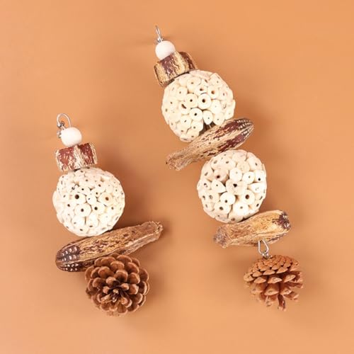Bird Chew Toy for Pet Bird Parrot Sola Ball Natural Nuts Pinecone Chewing Toy for Small Parakeet Cockatiel Conures Finch Budgie (S) - size: S