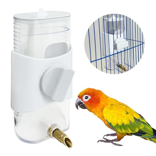 PINVNBY Bird Water Dispenser 9.47 Fl Oz Automatic Parrot Water Feeder Suspended Water Dispenser Bird Cage Accessories for Parakeet Budgie Lovebird Cockatiel Finch (White)