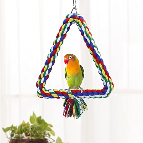 Bird Triangle Rope Swing Colorful Perch Chewing Toy for Parrots Budgie Parakeet Cockatiel Cockatoo (S) - size: S