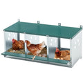 3 Compartment Chicken Nest Box, 3 Room Galvanized Steel Rustproof Metal Nesting Boxes, Chicken Egg Collection Laying Box for Hens - size: 32.1"L x 16.3"W x 15.4"H