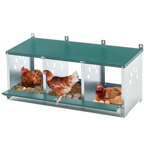 3 Compartment Chicken Nest Box, 3 Room Galvanized Steel Rustproof Metal Nesting Boxes, Chicken Egg Collection Laying Box for Hens - size: 32.1"L x 16.3"W x 15.4"H
