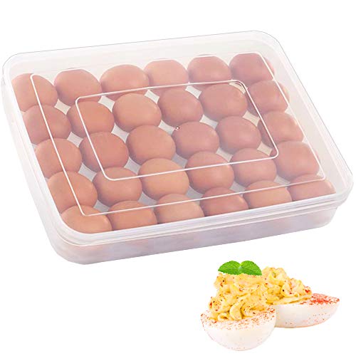 Covered Egg Holder for Refrigerator,30 Deviled Egg Tray with Lid,Plastic Egg Containers,Fridge Egg Dispenser Egg Storage Box - style: Clear-30 eggs