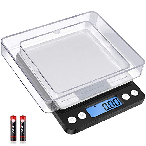 Diyife Digital Kitchen Scale 500g/0.01g, High Precision Cooking Food Scale | Mini Gram Scale with LCD Display, 2 Trays, 6 Units, Auto Off, Tare Function, Christmas Gift (Batteries Included) (Black) - color: Black
