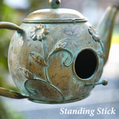 Bird House, Teapot Hanging Bird House, Metal Bird Houses for Outside, Antique Cute Birdhouse, Unique Decorative Birdhouses for Outdoors Garden Patio Yard Lawn Backyard Decor - color: antique