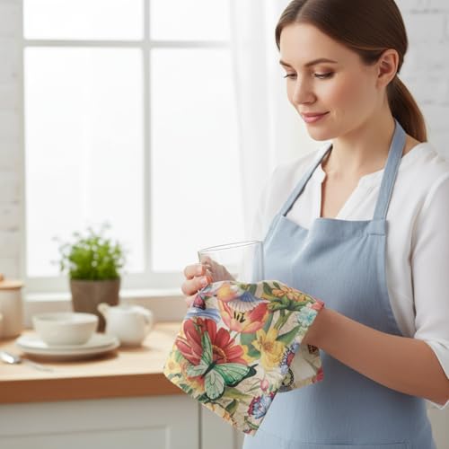 Patelai 6 Pcs Vintage Flowers Kitchen Towels Butterfly Hummingbirds Spring Dish Hand Towels Summer Bird Absorbent Washcloth for Farmhouse Rustic Kitchen Cooking Home Housewarming Gifts 21.26 x 14.17'' - color: Bright Color, style: Hummingbird