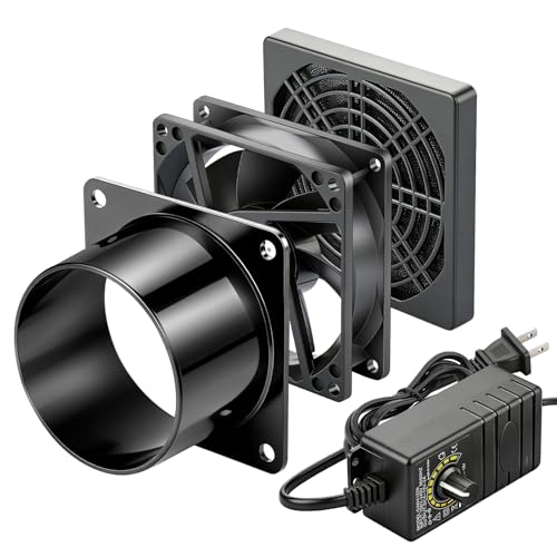 80mm x 25mm 12V PC Exhaust Fan with AC Variable Speed Controller,Small 3 Inch Dual Ball Bearing DC Brushless Cooling for Paint Booth,Fume Extractor, Greenhouse,Electronics Cabinet,DIY Project - size: 8025-one duct