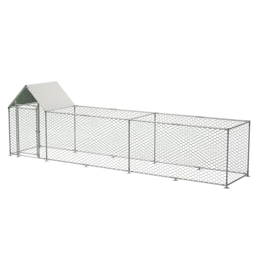 Large Metal Chicken Coop 196×42×59" Heavy-Duty Galvanized Steel Chicken Run Fence,Hens Pen with Waterproof and UV-Proof Cover,Poultry Cage with 156" in Length Tunnel for Outside，for Ducks,Rabbits - size: 196.0"L x 42.2"W x 59.6"H