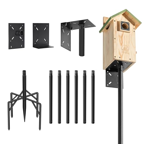 108" Heavy Duty Birdhouse Pole Stand, 1" Dia Outdoor Mounting Kit | Extra tall 1 inch rustproof pole with 5-prong base and dual platforms sturdy support for outdoor weather station & bird house - size: 108 Inch-No Baffle