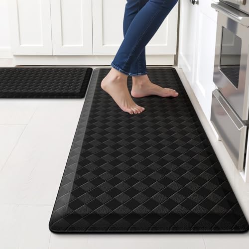 TranquilRelax 4/5 Inch Cushioned Anti Fatigue Kitchen Mats for Floor, Black | 2PCS Kitchen Rugs, Non-Slip Standing Desk Mat, Comfortable Standing Rug Set for Kitchen & Laundry, 17.3"×30"+17.3"×47" - color: Black, size: 2-Piece | 28"+47" | Extra Thick