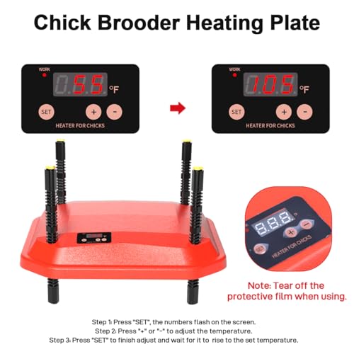 Chick Brooder Heating Plate, Brooder Heater for Chicks, Adjustable Temperature Height Adjustable Brooding Heater, Brooder Heat Plate Warmer for Baby Chick Duckling (Red) - color: Red