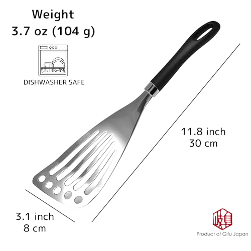 Stainless Steel Fish Spatula Slotted Turner 12" Seki Japan | Right Handed Stainless Steel Spatula Wide Thin Slotted Turner Kitchen Utensils - color: Stainless Steel, size: for Right-handed