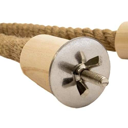 Bird Rope Perch for Parrots, Bendable Natural Jute Boing with Pine Wood and Stainless Steel Mount, Cotton Alternative, Cage Accessory for Parrots (Brown, 2 feet) - size: 2 feet