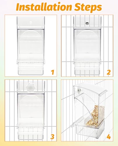 BNOSDM No Mess Bird Feeder Transparent Bird Food Container Automatic Parrot Feeder with Perch Parakeet Cage Accessories for Budgies, Canaries, Cockatoos, Finch and Lovebirds - color: Transparent