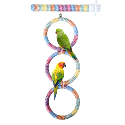 3-Ring Bird Swing Toy,Bird Swing for Cage,Hanging Bird Rope Perch Toy,for Parakeets, Lovebirds, Cockatiels, Sugar Glider Toys and Cage Accessories(GDcolor) - color: GDcolor