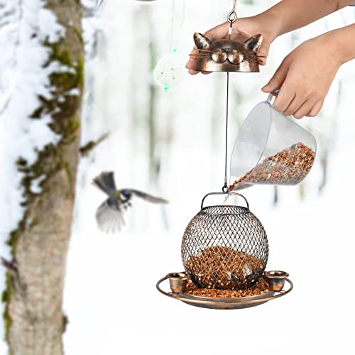 Bird Feeders for Outdoors Hanging, Heavy Duty Cute Cat Bird Feeder | Metal Wild Bird Feeder Equipped with Water Feeding Cups, Finch Sparrow Birdfeeder for Garden Yard Lawn Decor