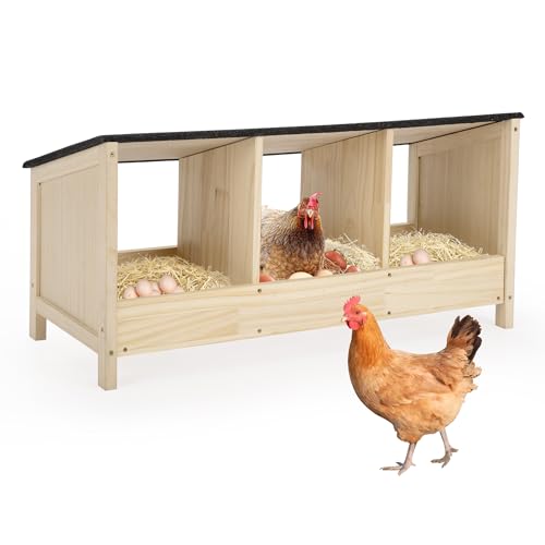 COZIWOW 3-Compartment Chicken Nesting Box Waterproof Asphalt Roof, Wooden Nesting Boxes for Chicken Coop/Farm/Backyard, Easy to Install, Chicken Laying Boxes for Hens, Poultry, Quail, Pigeons
