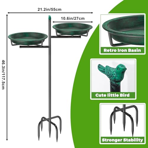 Metal Bird Bath for Outside, Vintage Freestanding Birdbaths Feeder Bowl, Stable & Easy to Clean Birdfeeder for Outdoors Garden Yard Lawn Decor (Retro Green) - color: Retro Green