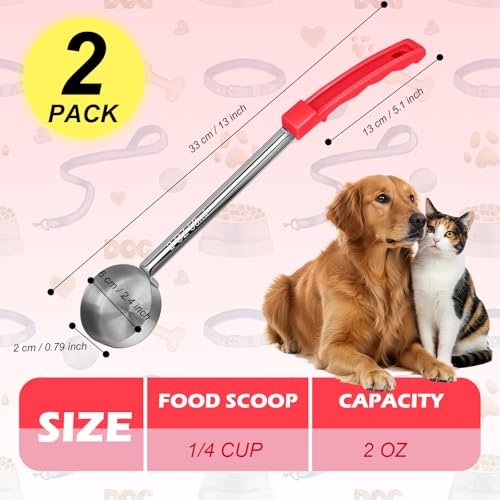 2 Pcs Dog Food Scoop 1/4 Cup Stainless Steel Dog Food Measuring Cups Long Handled Scoop for Dogs Cats Birds and Rabbits Food (1/4 CUP) - size: 1/4 CUP
