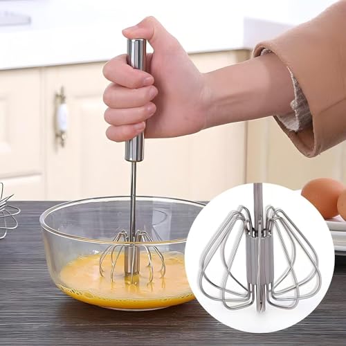 3 Pack Stainless Steel Egg Whisk, Hand Push Rotary Whisk Blender, Versatile Easy Whisk, Hand Push Mixer Stirrer for Beating Eggs, Frothing Milk, Blending, Mixing, Whipping Smoothies & Shakes