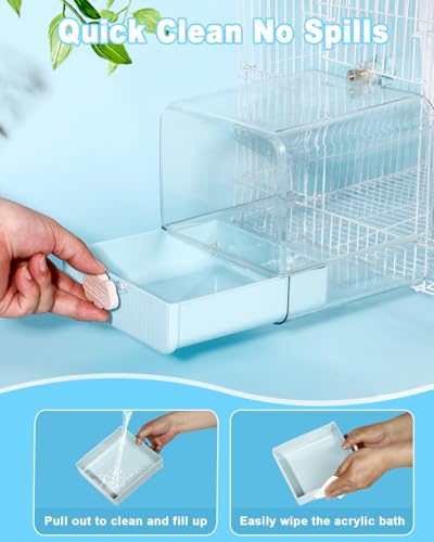 Hanging Bird Bath for Cage, 3 in 1 Multifunction Bird Bath/Bowl/House, Bird Cage Accessories Suitable for Small to Medium Birds Parakeet, African Grey, Conure, Cockatiel(6.8X6.8X6.8 inch Turquoise) - color: Turquoise