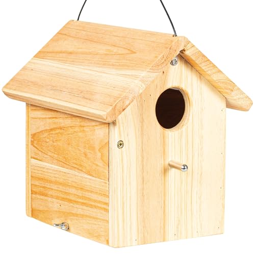 Wooden Bird Houses for Outside Hanging Birdhouses Nest Bluebird House for Cardinals Finch Wren Swallow for Garden Viewing 3 - size: 8inch × 7.8inch × 5inch
