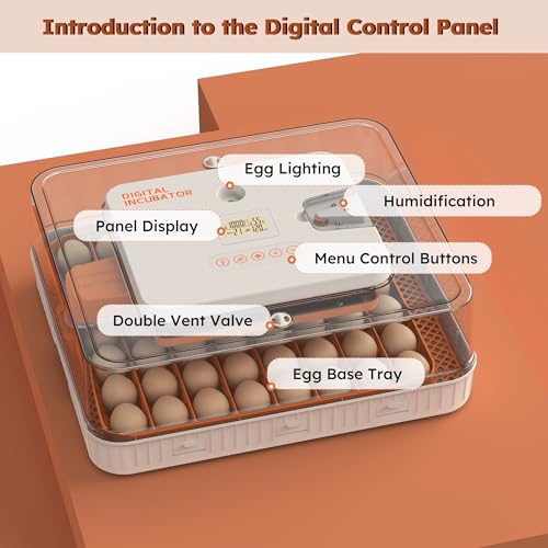 Egg Incubator for Hatching 56 Chicken, Duck, Quail & Goose Eggs – Automatic Egg Turner, Humidity & Temperature Control, Built-in LED Candler, Auto Water Refill, 360° Clear View Digital Poultry Hatcher