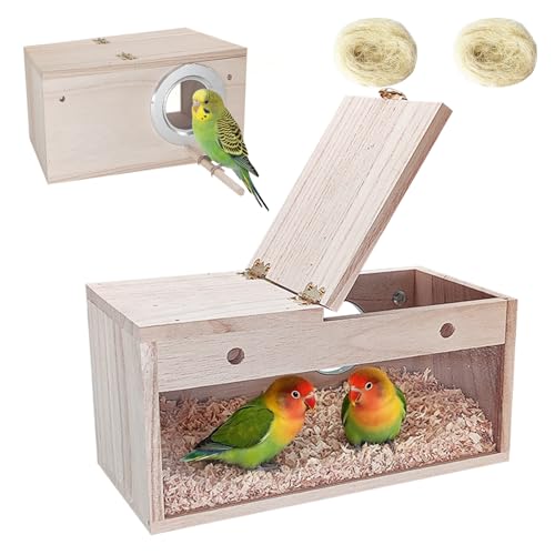 Tfwadmx Parakeet Nesting Box, Transparent Bird Nest Breeding Box, Wood Parrot Nest Box with Perch Bird Cage House for Cockatiel Lovebirds Budagie Canary Finch (M) - color: M