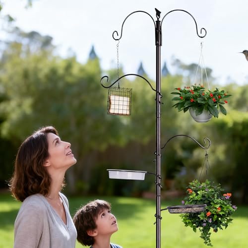 REDCAMP Bird Feeding Station kit, 75" Wild Bird Feeder Stand Pole with 4 Feeder Hanging Poles,for Outside, Multi Feeder Pole Stand Kit for Attracting Wild Birds